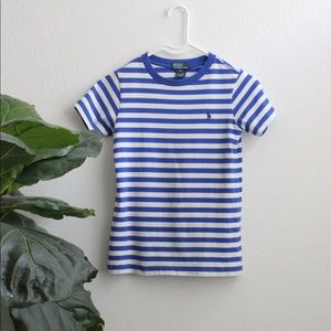 YOUTH Ralph Lauren Blue and White Striped T-shirt Sz: 7